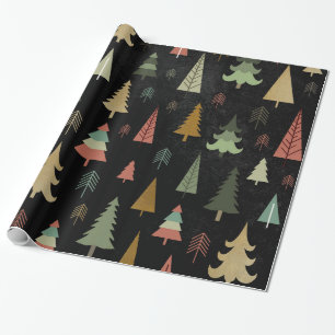 Christmas Holiday - Trees on Black Wrapping Paper