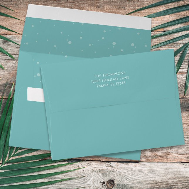 Christmas Holiday Turquoise Beach Ocean Coastal Envelope (Turquoise speckled simple envelope with return address on the back flap. )