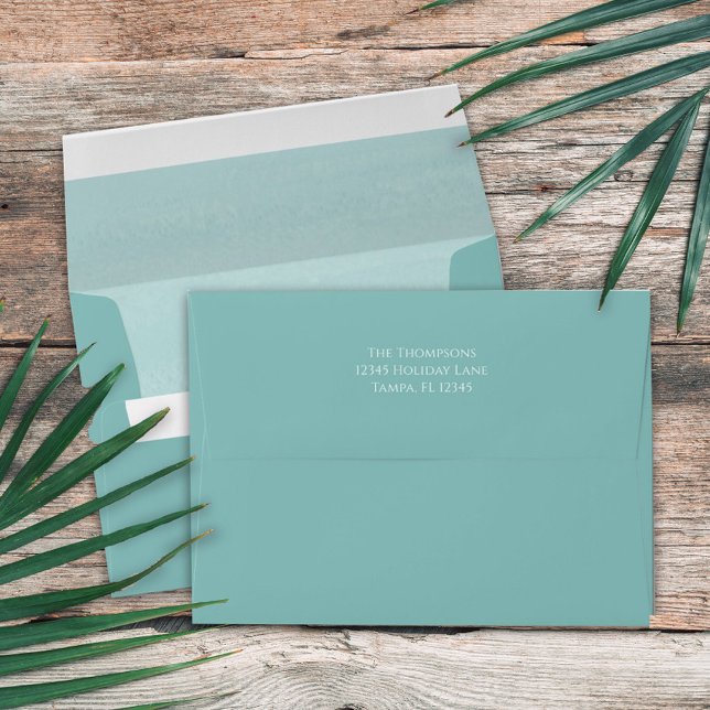 Christmas Holiday Turquoise Beach Ocean Coastal  Envelope (Turquoise simple envelope with return address on the back flap. )