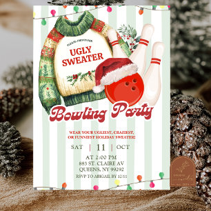 Christmas Holiday Ugly Sweater Bowling Party Invitation