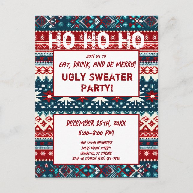 Christmas Holiday Ugly Sweater Party Postcard (Front)