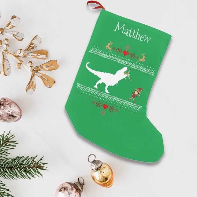 Christmas Holiday Ugly Sweater T-Rex Elf Funny Small Christmas Stocking (Creator Uploaded)
