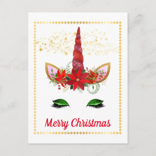 Christmas holiday Unicorn add message postcard