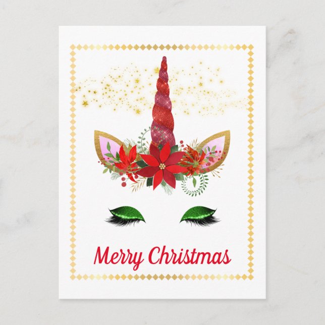 Christmas holiday Unicorn add message postcard (Front)