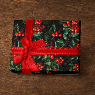 Christmas/Holiday Vibrant Red Berries & Leaves Wrapping Paper
