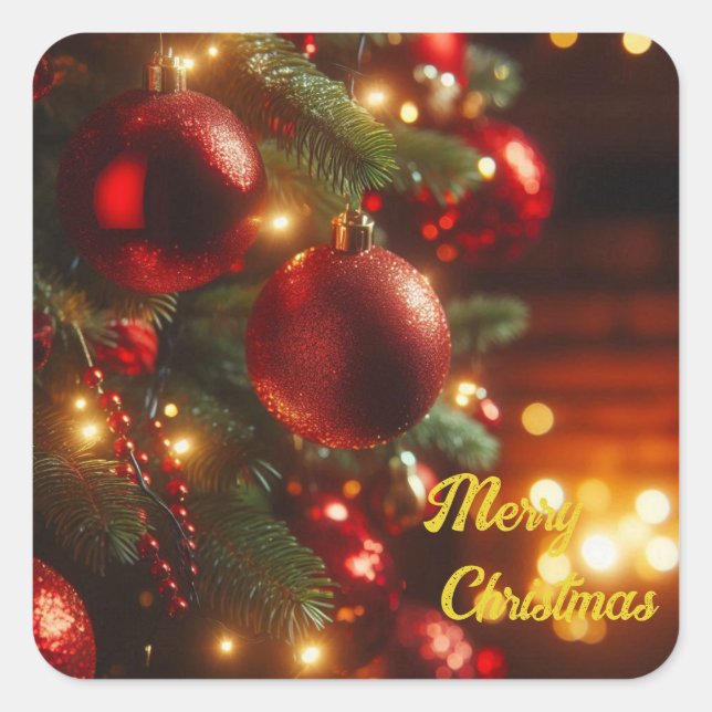 Christmas Holiday Vintage Red Ornaments Square Sticker (Front)