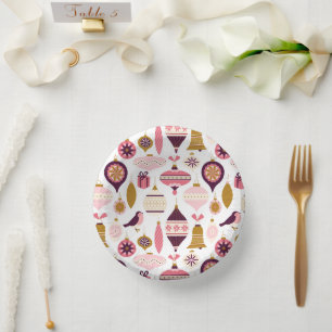 Christmas Holiday Vintage Retro Decorations Bauble Paper Plate