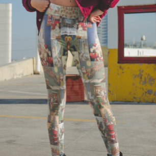 Christmas Holiday Vintage Santa Postcard Leggings