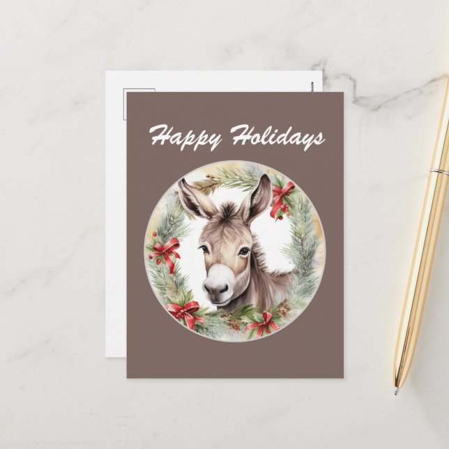  Christmas Holiday watercolor donkey add text (Front/Back In Situ)