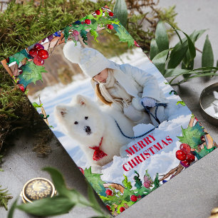 Christmas Holiday Watercolor Floral Wreath Photo