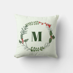 Christmas Holiday Watercolor Greenery and Berry Cushion