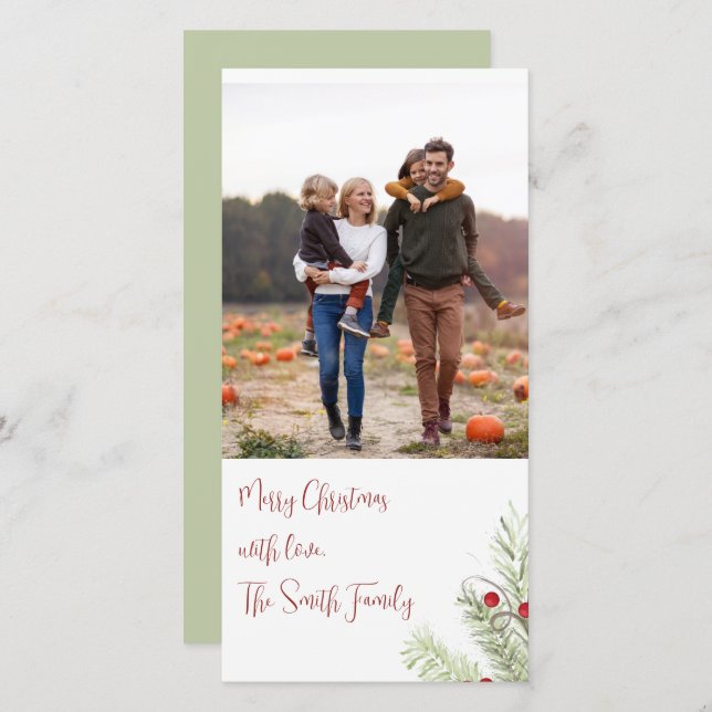 Christmas Holiday Watercolor Pine Red Berries  (Front/Back)