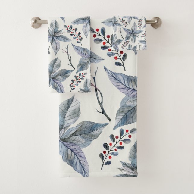 Christmas Holiday - Watercolor Poinsettia Silver Bath Towel Set (Insitu)