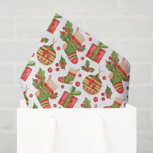 Christmas Holiday Watercolor Stockings Holly Decor Tissue Paper