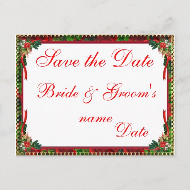 Christmas Holiday Wedding Save the Date Postcards (Front)