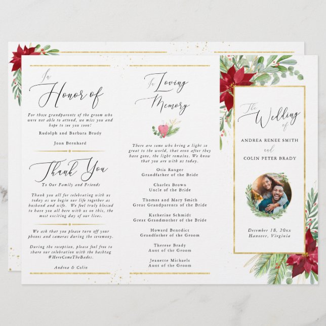 Christmas Holiday Wedding Three-Panel Program (Front/Back)