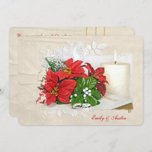 Christmas holiday wedding with rings on Bible Invitation