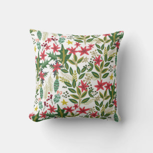 Christmas Holiday Whimsical Floral Holly Berries Cushion