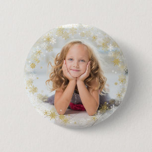 Christmas Holiday - White & Gold Snowflake Frame 6 Cm Round Badge
