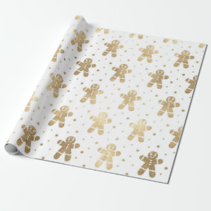 Christmas Holiday White Golden Ginderbread Wrapping Paper