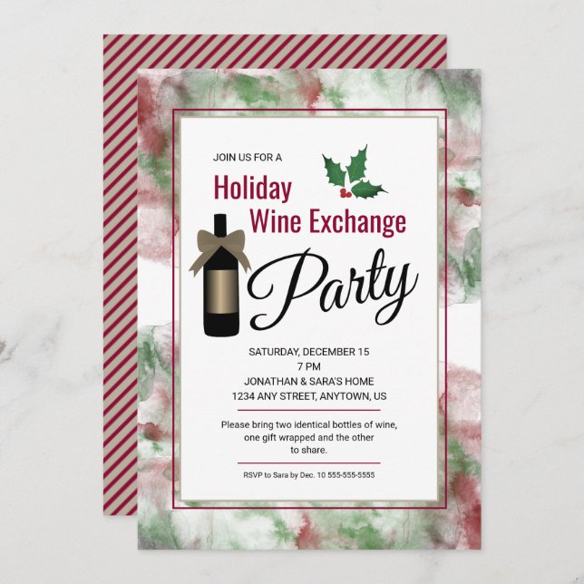 Christmas Holiday Wine Exchange Party Invite (Front/Back)