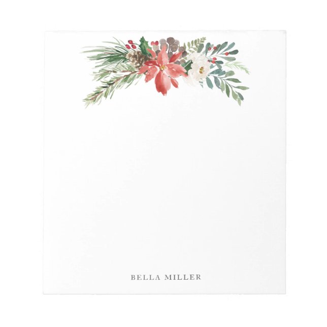 Christmas Holiday Winter Floral Stationery Notepad (Front)
