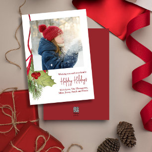Christmas Holiday Winter Greenery Holly Photo  Card
