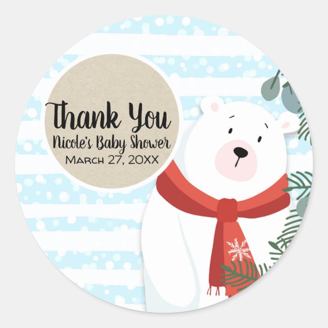 Christmas Holiday Winter Polar Bear Baby Shower Classic Round Sticker (Front)