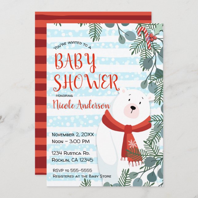Christmas Holiday Winter Polar Bear Baby Shower Invitation (Front/Back)