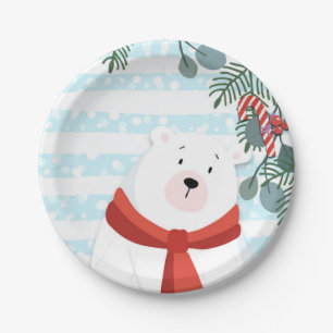 Christmas Holiday Winter Polar Bear Baby Shower Paper Plate