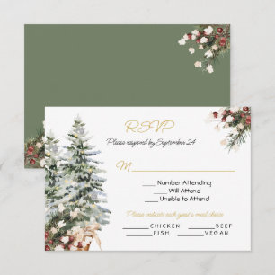 Christmas Holiday Winter Wedding RSVP Menu Choice Invitation