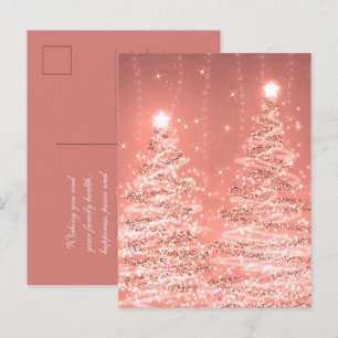Christmas Holiday Wishes Sparkling Trees Rose Gold Postcard