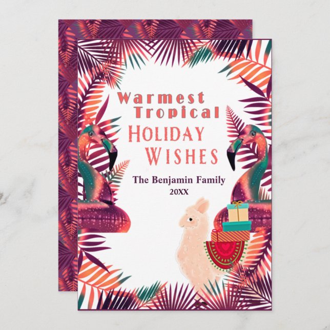 Christmas Holiday Wishes Tropical Watercolor Card (Front/Back)