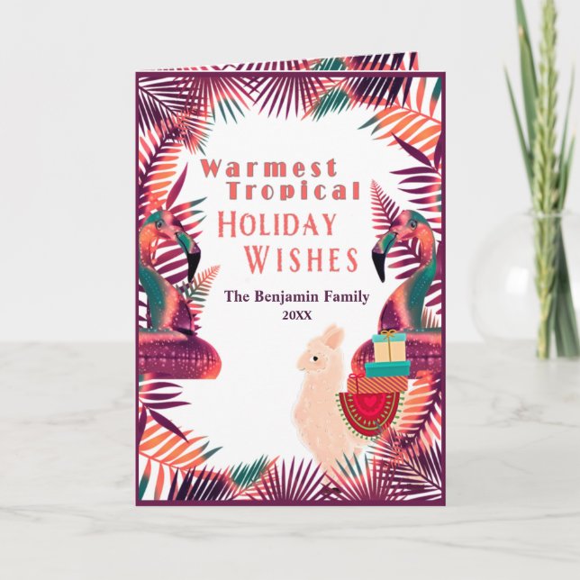 Christmas Holiday Wishes Tropical Watercolor Card (Front)