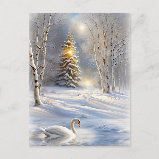 Christmas Holiday with Swan and Christmas Tree Postcard (Front)