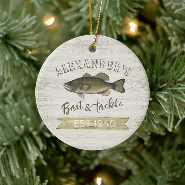 Christmas Holiday Wood Whimsical Wildlife Fishing Ceramic Ornament (Tree)