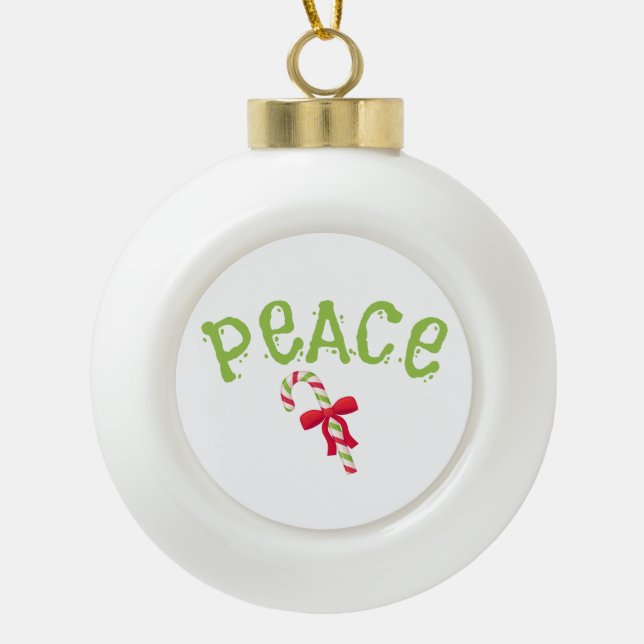 Christmas Holiday Word "PEACE" Seasonal Xmas Ceramic Ball Christmas Ornament (Front)