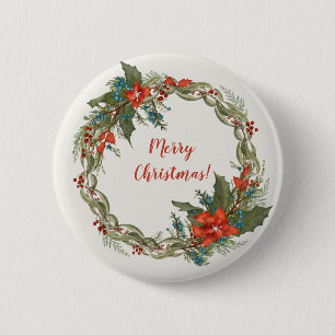 Christmas Holiday Wreath 6 Cm Round Badge