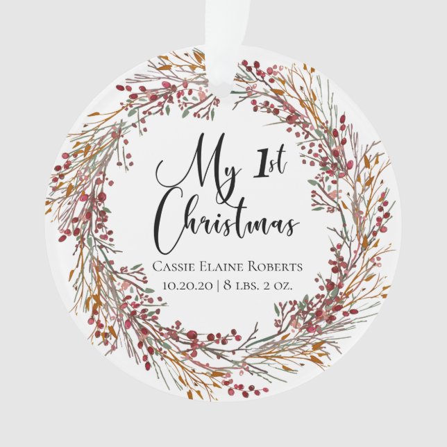 Christmas Holiday Wreath First Christmas Photo Ornament (Front)
