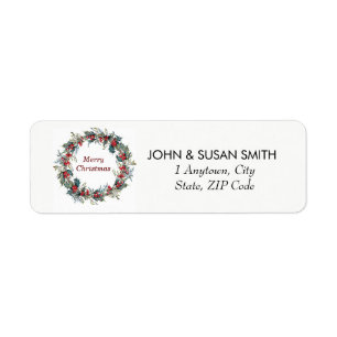 Christmas holiday wreath return address labels