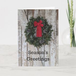 Christmas Holiday Wreath Rustic Wood Barn Door Card