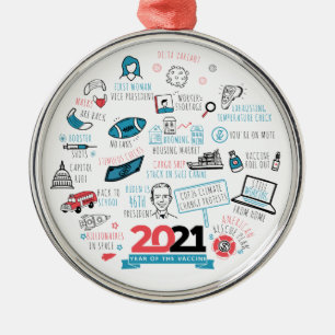 Christmas Holidays 2021 Vaccine Year Commemorative Metal Ornament