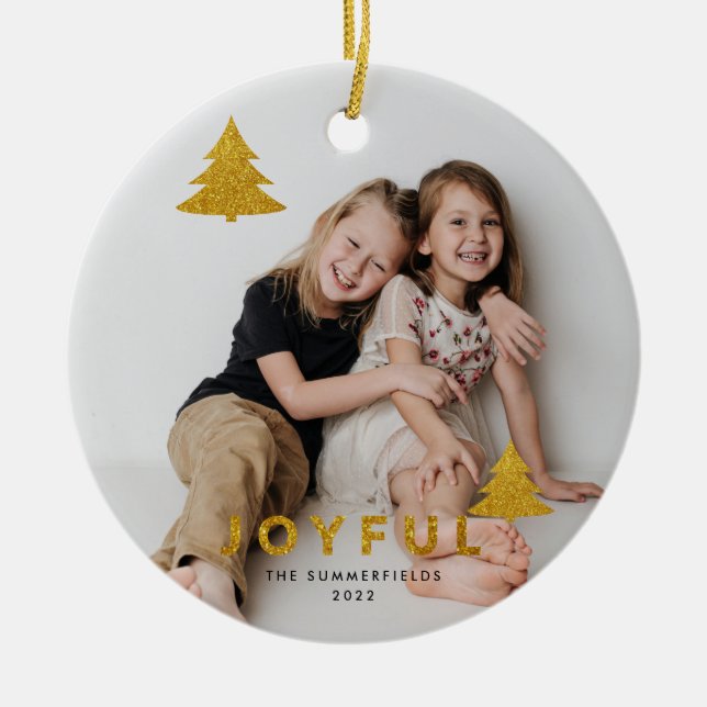 Christmas Holidays 2 Photo Family Keepsake Ceramic Ornament (Front)