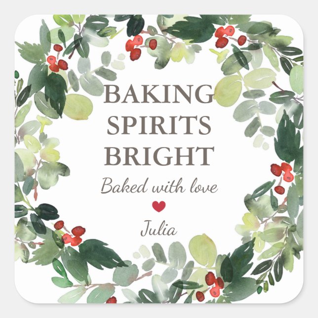 Christmas Holidays Baking Spirits Bright with Love Square Sticker (Front)