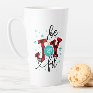 Christmas Holidays Be Joyful Modern Winter Plaid Latte Mug