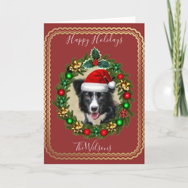 Christmas Holidays Border Collie dog greeting card (Front)