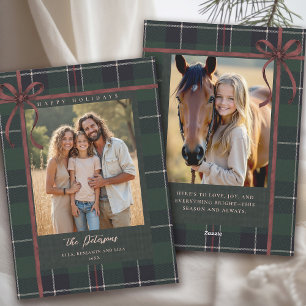 Christmas Holidays Bow  Plaid Tartan 2-Photos Holiday Card