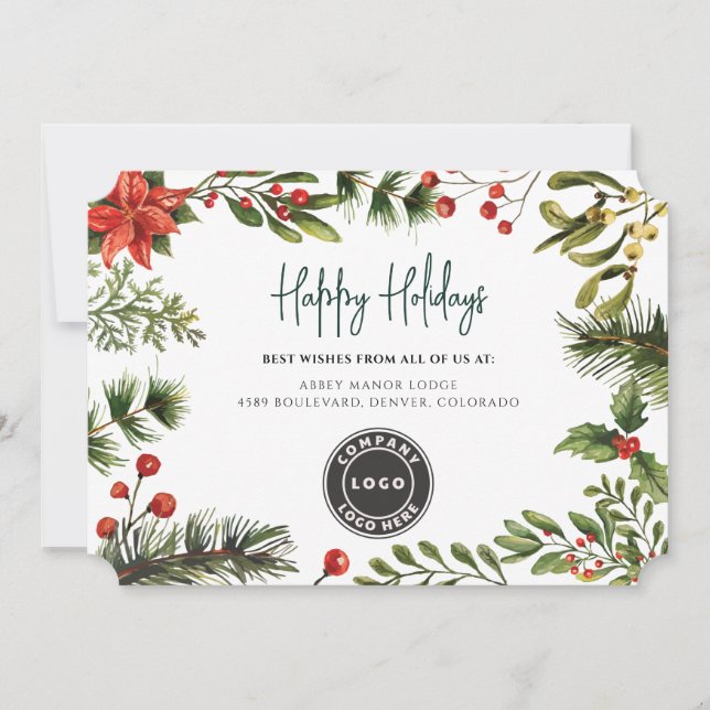 Christmas Holidays Business Greenery Holiday Card (Front)