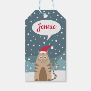 Christmas holidays cat santa pet paw name gift tags
