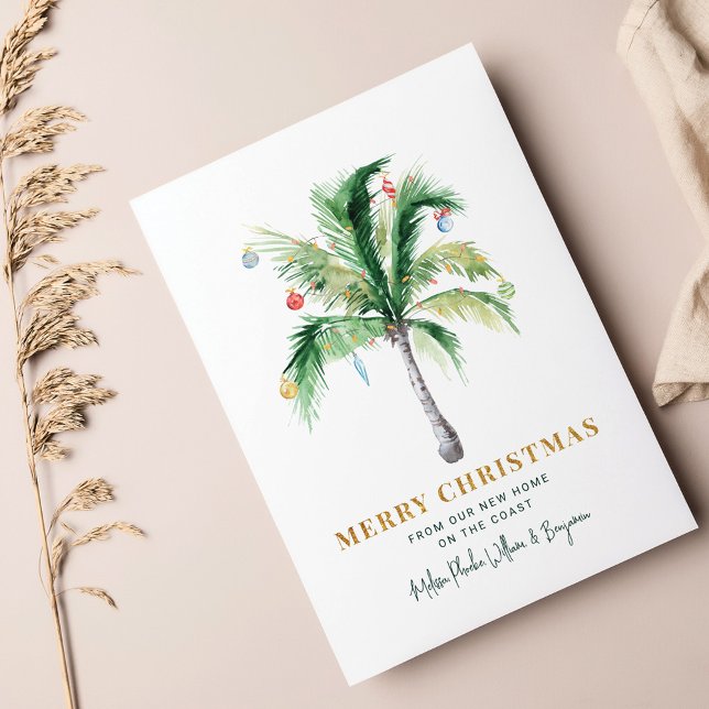 Christmas Holidays Change of Address Palm Tree Holiday Card (Palm Tree Christmas Moving Announcement)